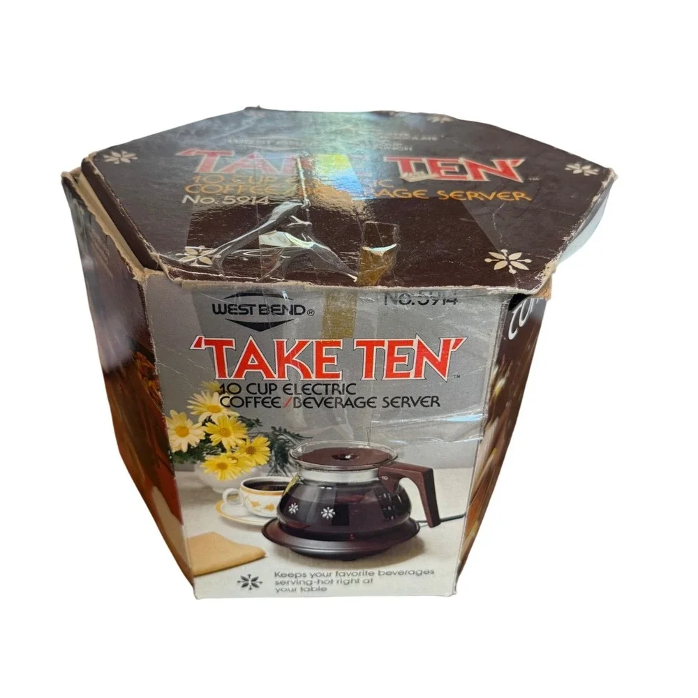 West Bend Take Ten 10 Cup Electric Coffee Beverage Server Vintage Brown‎